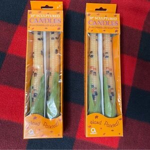 Amscan Fall Harvest Corn 10” Candlesticks Hand Painted New in Box VINTAGE 2 PKS